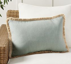 Open Box: Sunbrella® Solid Fringe Outdoor Lumbar Pillow, 16" x 24" - Dark Chambray