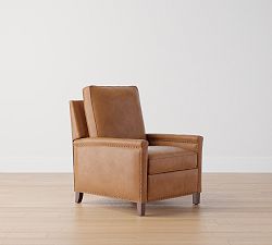 Open Box: Tyler Square Arm Leather Tall, Manual Recliner with Nailheads, Down Blend Wrapped Cushions -  Vintage Caramel