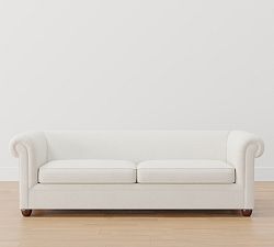 Open Box: Chesterfield Tight Back Roll Arm Sofa, 98" Grand Sofa - Performance Heathered Basketweave Alabaster