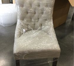 Open Box: Hayes Tufted Upholstered Dining Chair - Sunbrella Performance Slub Tweed Pebble, Espresso 