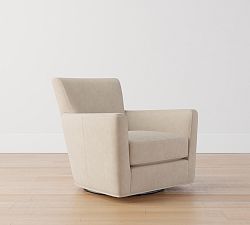 Open Box: Irving Square Arm Leather Swivel Armchair without Nailheads (33") - Nubuck Sand