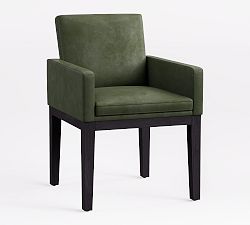 Open Box: Jake Leather Dining Armchair, Vintage Hunter - Blackened Oak Legs