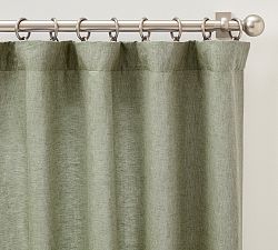 Open Box: Belgian Flax Linen Light Filtering Curtain, 100"W x 84"L - Loden