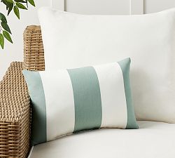 Open Box: Sunbrella® Awning Striped Outdoor Pillow (14" x 20") - Spa Blue