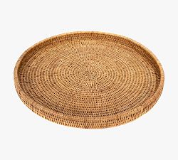 Open Box: Tava Handwoven Rattan Round Serving Tray without Glass Insert (24" Diam) - Natural