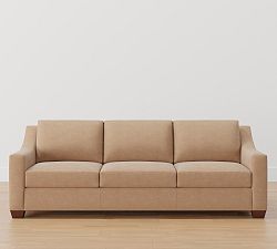 Open Box: York Slope Arm Leather Grand Sofa (95"), 3x3 - Nubuck Wheat, Espresso