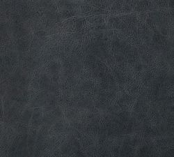 Open Box: Millie Leather Round Ottoman - Brass Legs - Statesville Indigo