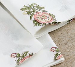 Amara Floral Block Print Organic Cotton Napkins - Set of 4