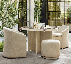 Cayman Concrete &amp; Eucalyptus Round Outdoor Dining Table (48")