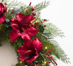 Faux Lit Mixed Amaryllis Wreath &amp; Garland