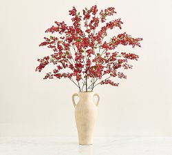 Faux Lit Draping Red Berry Branch