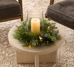 Faux Lit Mixed Greens Wreath &amp; Garland With Bells