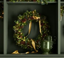 Faux Lit Rustic Pine and Berry Wreath &amp; Garland