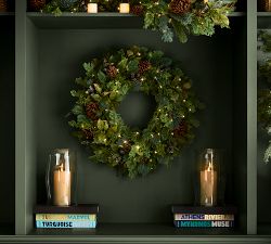 Faux Lit Rustic Pine and Berry Wreath &amp; Garland