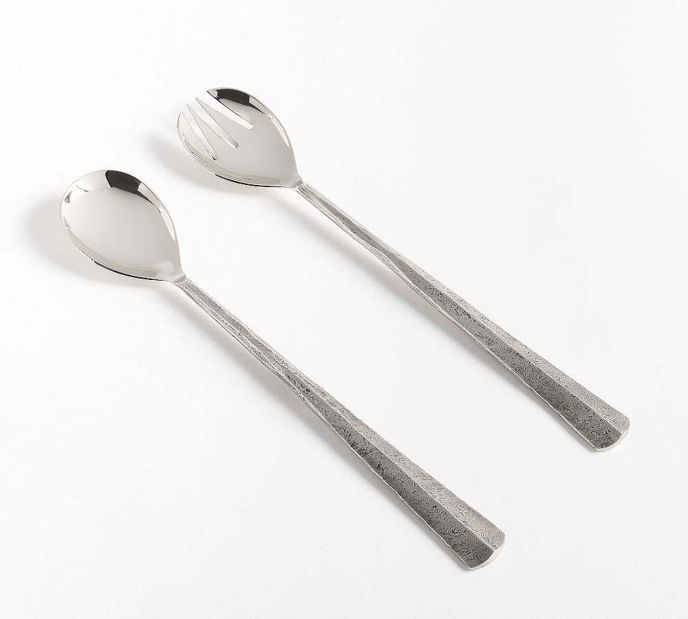 Ridge Serving Utensils - Set of 2 - Set of 2 - Satin Nickel