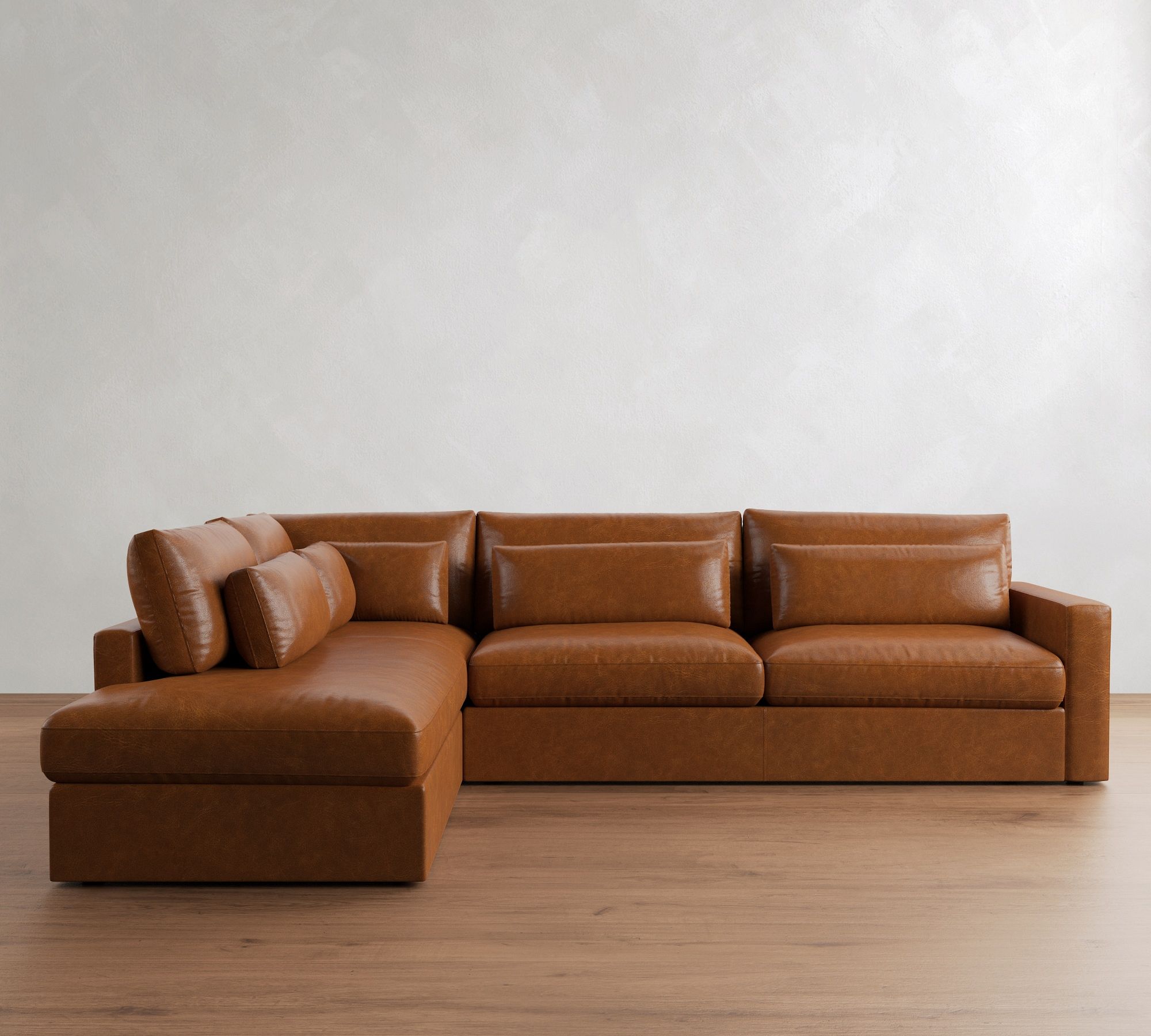 Westwood Square Arm Deep Seat Leather Return Bumper Sectional (122"-134")