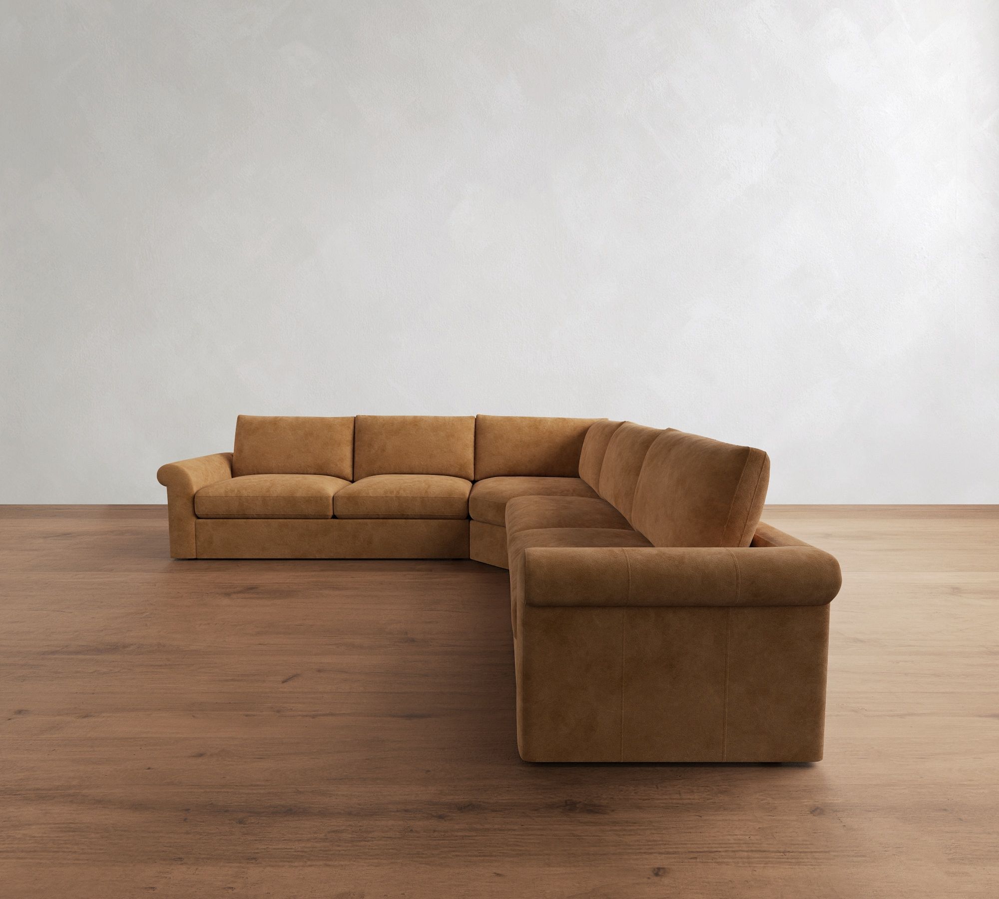 Westwood Roll Arm Leather 3-Piece L-Shaped Wedge Sectional (131")