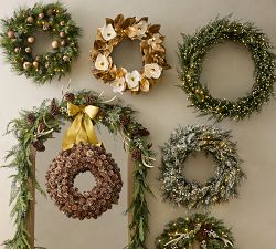 Faux Lit Gold Magnolia Leaf Wreath &amp; Garland