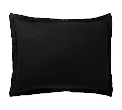 Open Box: Belgian Flax Linen Double Flange Sham, Standard, Set of 2 - Black