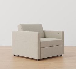 Open Box: Pacifica Square Arm Upholstered Pull Up Armchair Sleeper - Performance Heathered Tweed Pebble