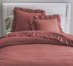 Open Box: Belgian Flax Linen Fringe Ruffle Duvet, King/Cal. King - Rosewood