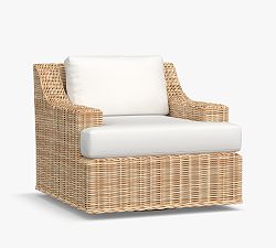 Open Box: Huntington Wicker Slope Arm Swivel Outdoor Lounge Chair with Cushion, Individual - Natural