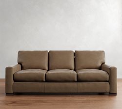 Open Box: Turner Square Arm Leather Classic Sofa 3-Seater 85.5", Down Blend Wrapped Cushions - Churchfield Stone