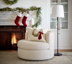 Wreath with Red Velvet Bow Pillow