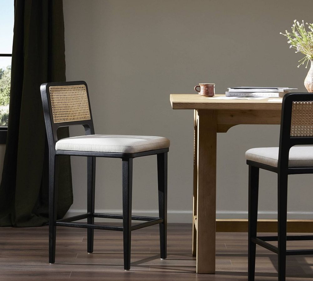 Lisbon Upholstered Cane Narrow Stool by Pottery Barn