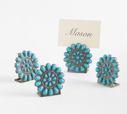 Turquoise Handcrafted Metal Place Card Holders - Set of 4