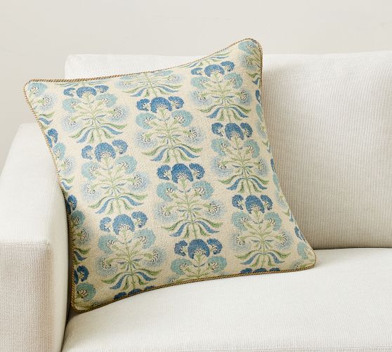 Alina Floral Print With Jute Trim Pillow