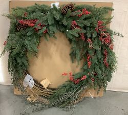 Open Box: Faux Lit Red Berry Avant-Garde Wreath (48") - Red
