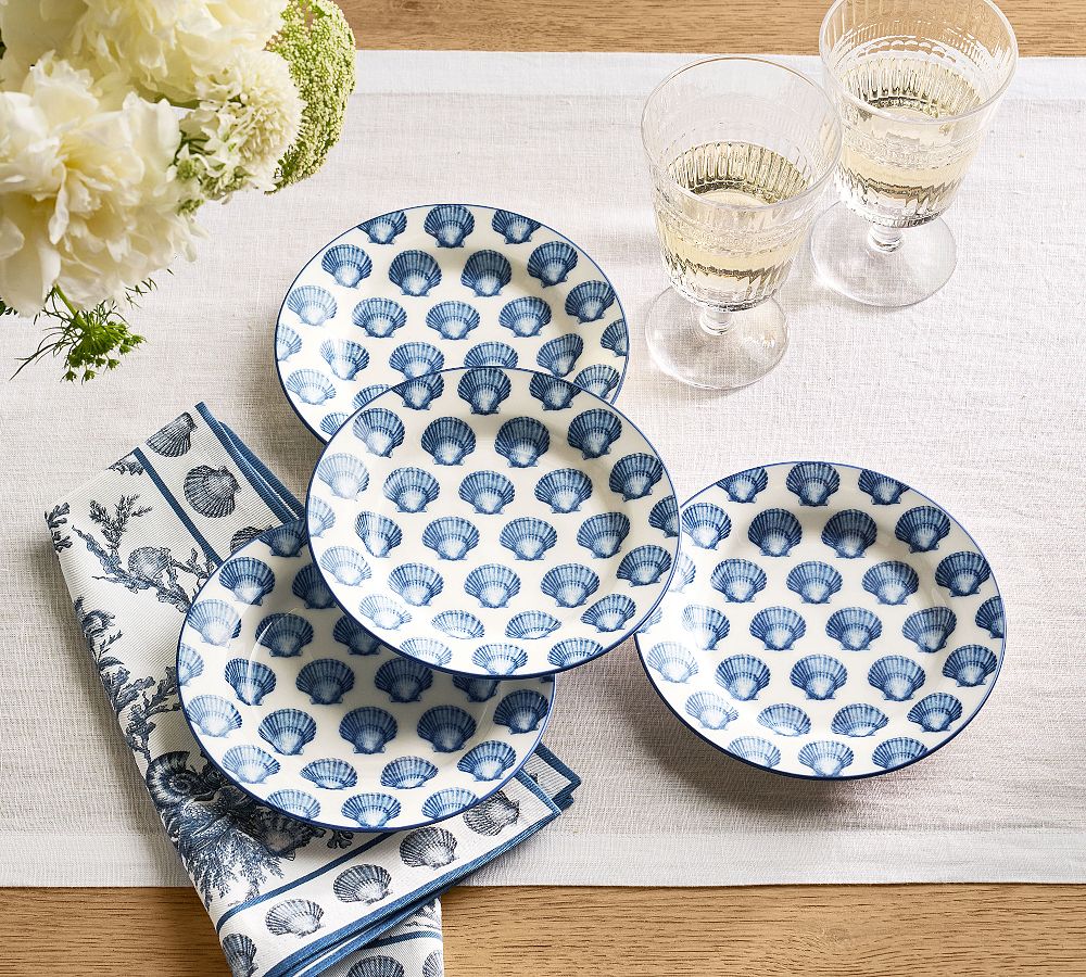 Kravet Shell Print Porcelain Appetizer Plates - Set of 4 by Pottery Barn