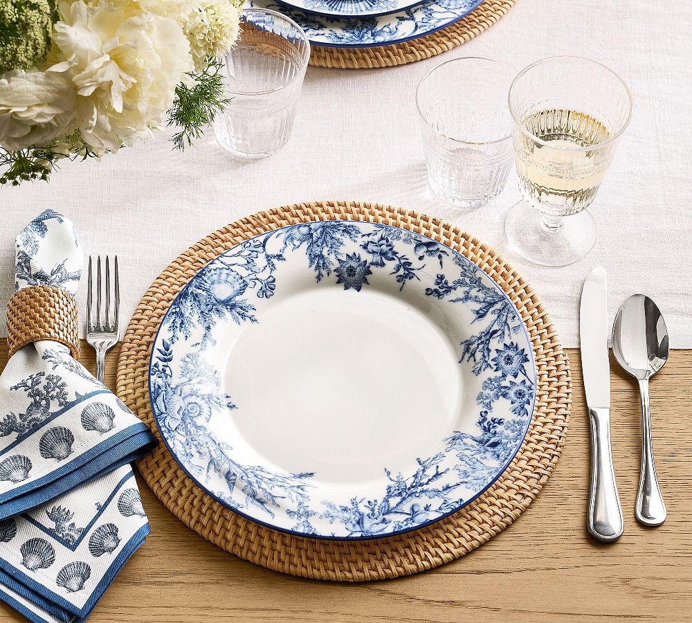 Kravet Underwater Toile Porcelain Dinner Plates - Set of 4 by Pottery Barn