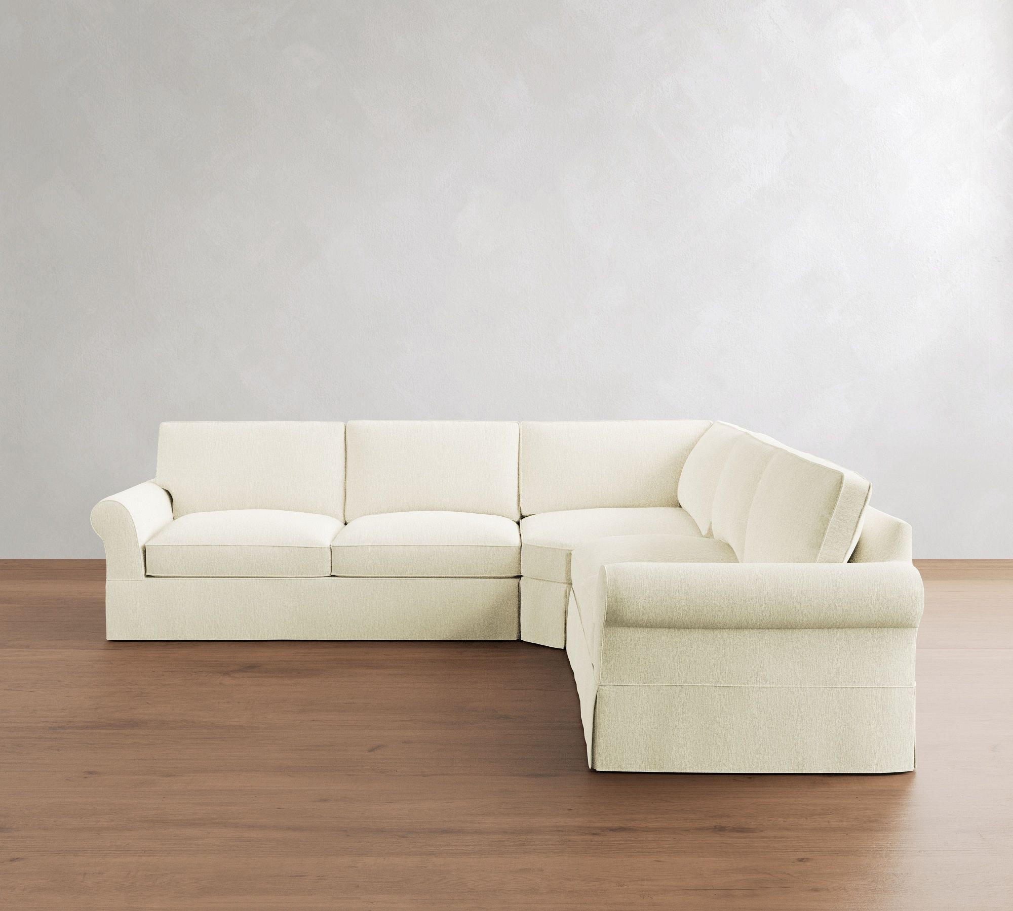 PB Comfort Roll Arm Slipcovered 3-Piece L-Shaped Wedge Sleeper Sectional (121")