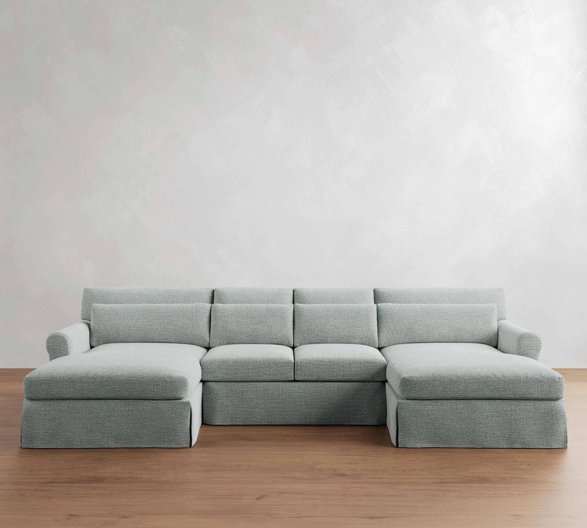 York Roll Arm Deep Seat Slipcovered Double Chaise Sectional (109"&ndash;129")