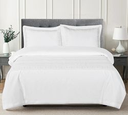 Open Box: Kollin Cotton Percale Embroidered Duvet Set, Twin - White/White