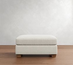 Open Box: PB Comfort Modern Square Arm Ottoman and a Half - Sunbrella® Performance Slub Tweed White, Seadrift