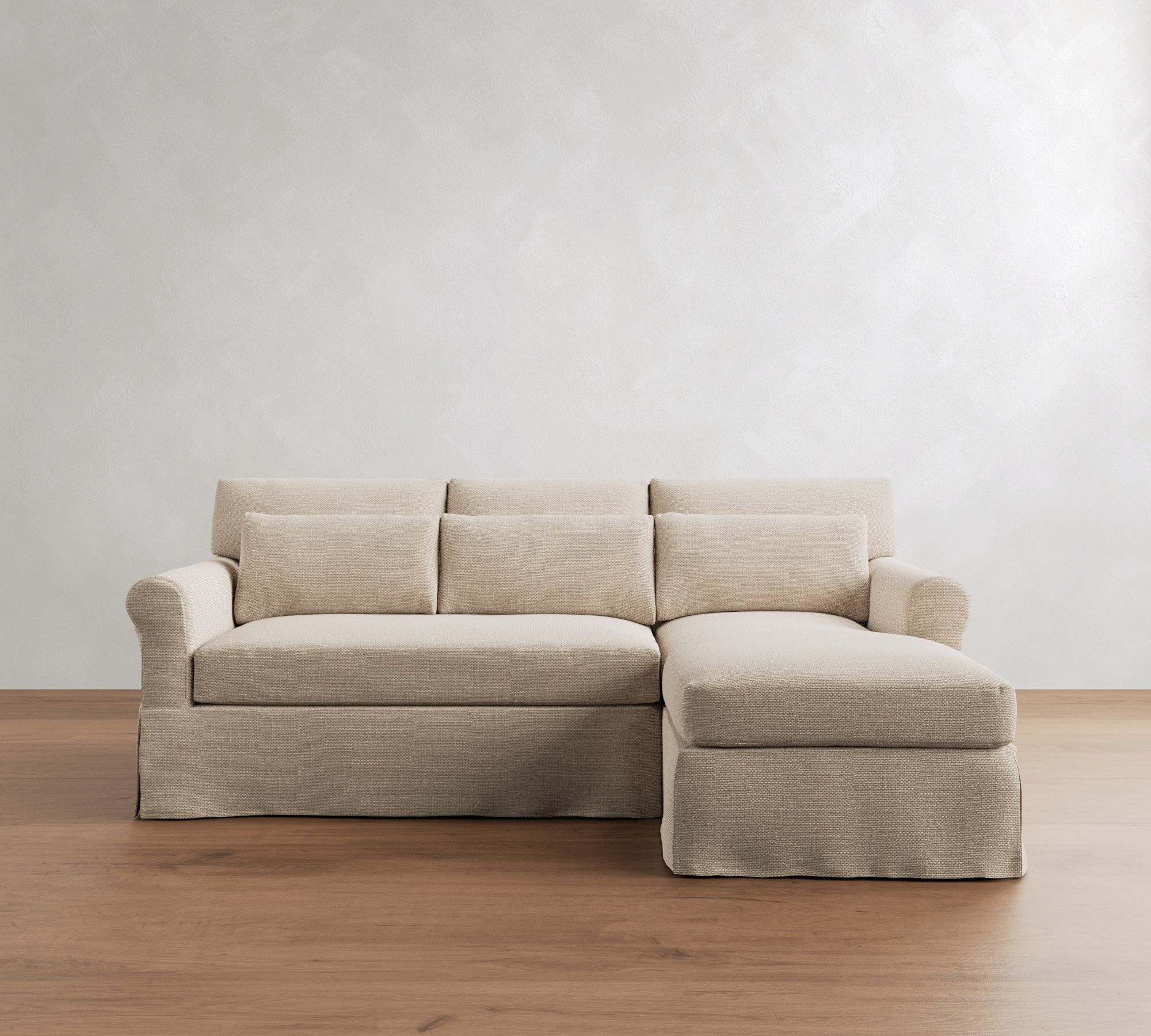 York Roll Arm Deep Seat Slipcovered Chaise Sectional (86"&ndash;117")