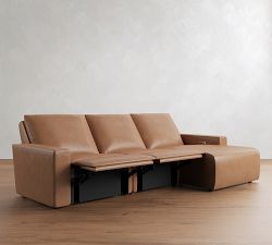 Larkspur Leather Power Reclining Chaise Sectional (114"-127")