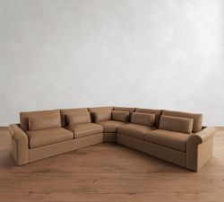 Westwood Roll Arm Deep Seat Leather 3-Piece L-Shaped Wedge Sectional (136")