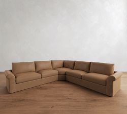Westwood Roll Arm Leather 3-Piece L-Shaped Wedge Sectional (131")