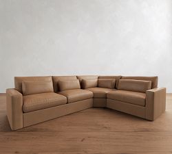 Westwood Square Arm Deep Seat Leather 3-Piece Wedge Sectional (133")