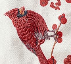 Cardinal &amp; Berries Embroidered Cotton Table Runner