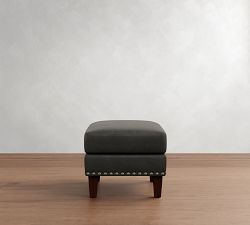 Harlow Leather Ottoman with Nailheads