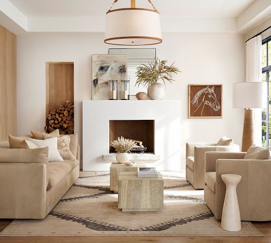 Powell Leather & Linen Drum Pendant - Thumbnail 4