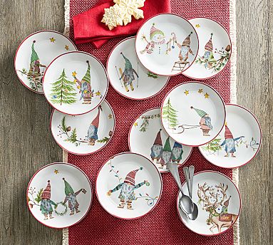 12 Gnomes of Christmas Stoneware Appetizer Plates | Pottery Barn