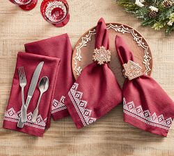 Fair Isle Embroidered Cotton Napkins - Set of 4