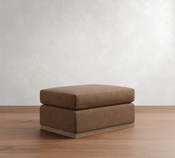 Carmel Slim Arm Leather Wood Base Sectional Ottoman