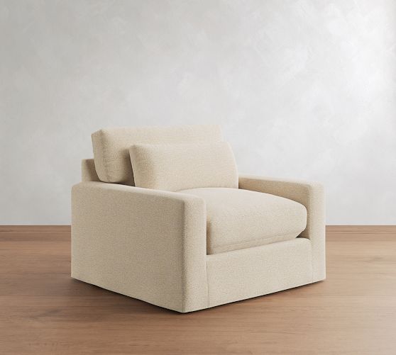 PB Comfort Modern Deep Square Arm Slipcovered Chair and a Half by Pottery Barn